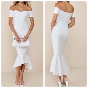 Lulu’s How Much I Care Ivory Off-the-shoulder Midi Dress Size Small NWT